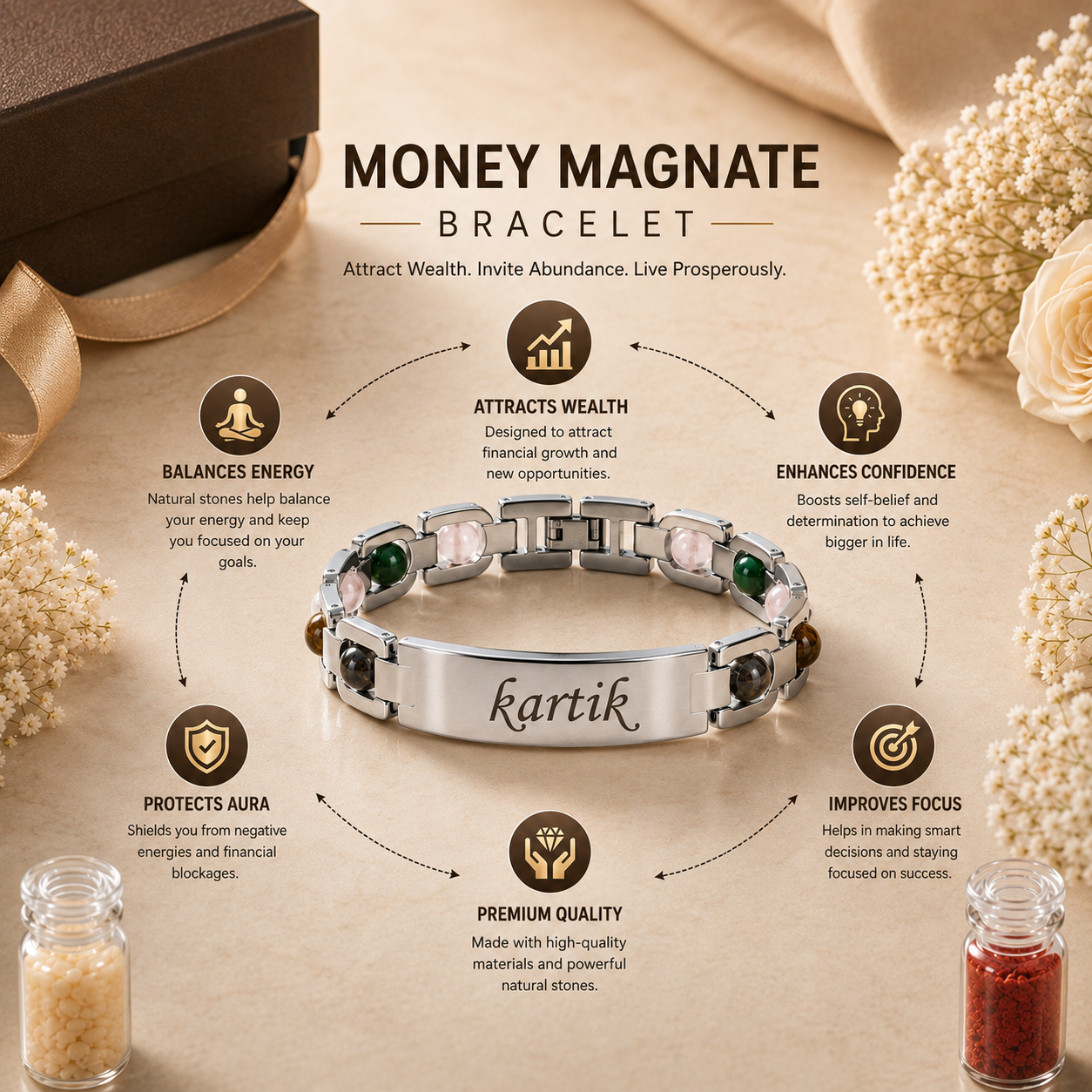 Personalized Silver Money Magnet Bracelet